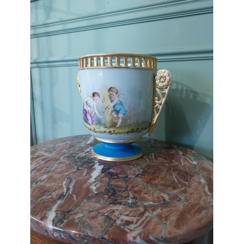 2040 - 19th C. hand painted French ceramic vase decorated with Children in Field. {23 cm H x 26 cm Dia.}.