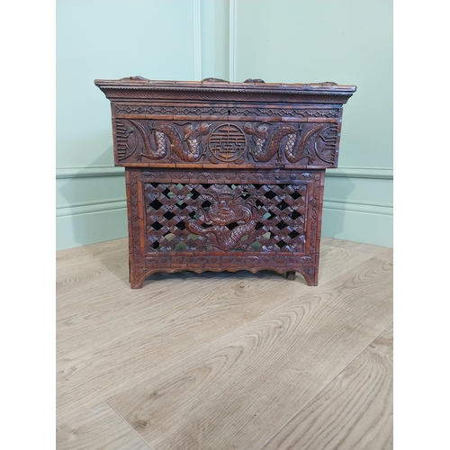 2043 - 19th C. carved oriental hardwood writing box. {46 cm H x 53 cm W x 42 cm D}.