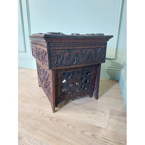 2043 - 19th C. carved oriental hardwood writing box. {46 cm H x 53 cm W x 42 cm D}.