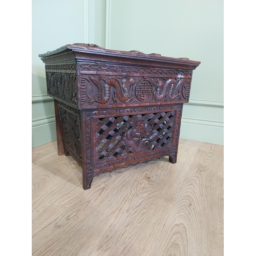 2043 - 19th C. carved oriental hardwood writing box. {46 cm H x 53 cm W x 42 cm D}.