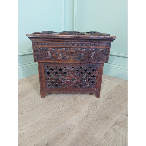 2043 - 19th C. carved oriental hardwood writing box. {46 cm H x 53 cm W x 42 cm D}.