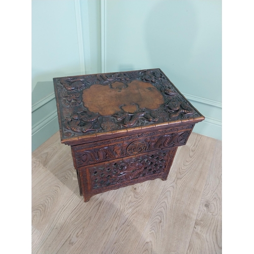 2043 - 19th C. carved oriental hardwood writing box. {46 cm H x 53 cm W x 42 cm D}.