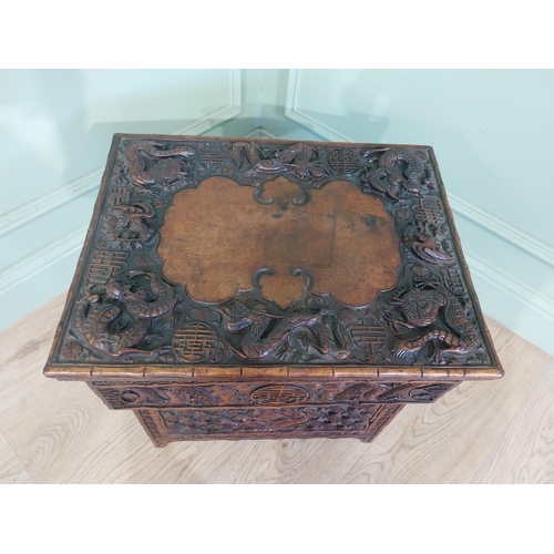 2043 - 19th C. carved oriental hardwood writing box. {46 cm H x 53 cm W x 42 cm D}.