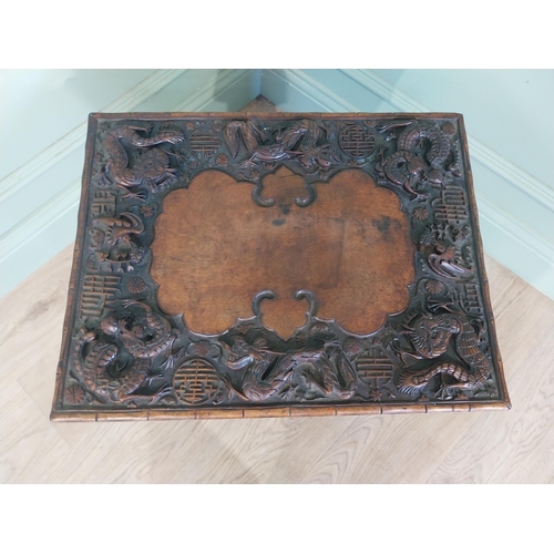 2043 - 19th C. carved oriental hardwood writing box. {46 cm H x 53 cm W x 42 cm D}.