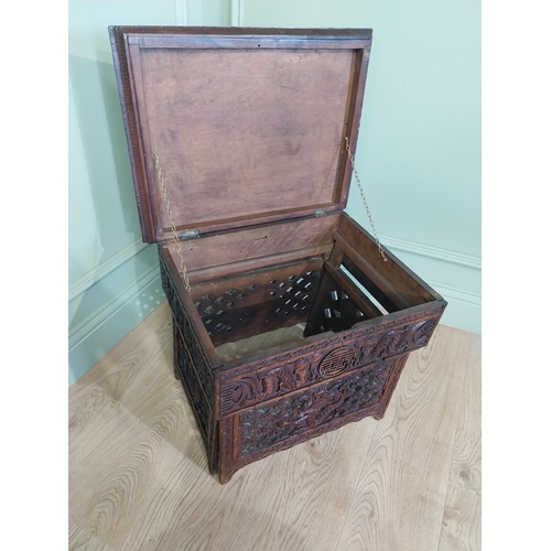 2043 - 19th C. carved oriental hardwood writing box. {46 cm H x 53 cm W x 42 cm D}.