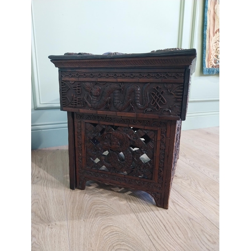 2043 - 19th C. carved oriental hardwood writing box. {46 cm H x 53 cm W x 42 cm D}.