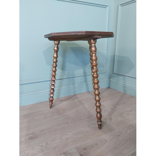 2044 - Gilt bobbin table with pine top {73 cm H x 40 cm W x 40 cm D}.