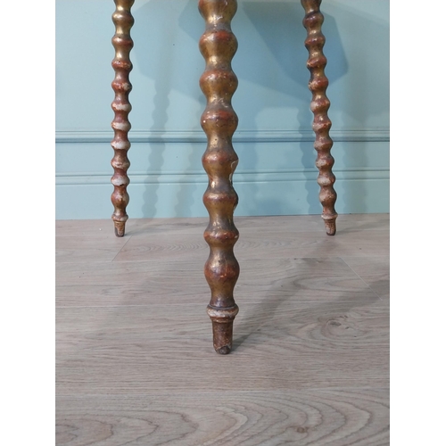 2044 - Gilt bobbin table with pine top {73 cm H x 40 cm W x 40 cm D}.