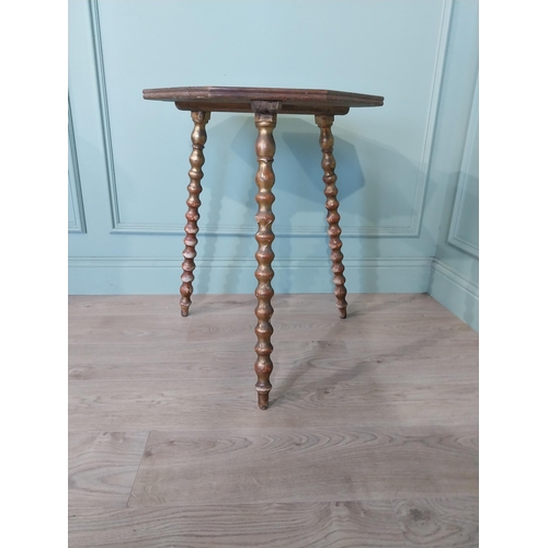 2044 - Gilt bobbin table with pine top {73 cm H x 40 cm W x 40 cm D}.