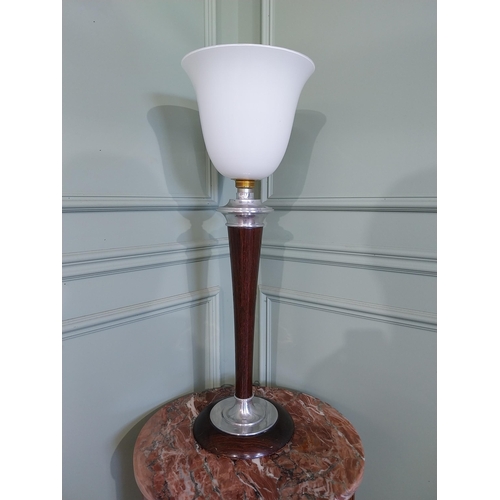 2046 - Mid Century rosewood and chrome table lamp with opaline glass shade {76 cm H x 26 cm Dia.}.