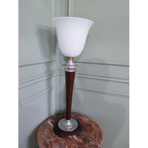 2046 - Mid Century rosewood and chrome table lamp with opaline glass shade {76 cm H x 26 cm Dia.}.