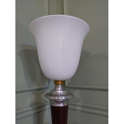 2046 - Mid Century rosewood and chrome table lamp with opaline glass shade {76 cm H x 26 cm Dia.}.