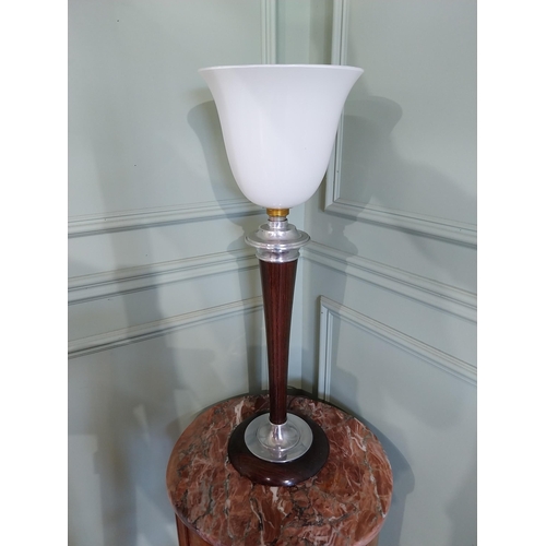 2046 - Mid Century rosewood and chrome table lamp with opaline glass shade {76 cm H x 26 cm Dia.}.