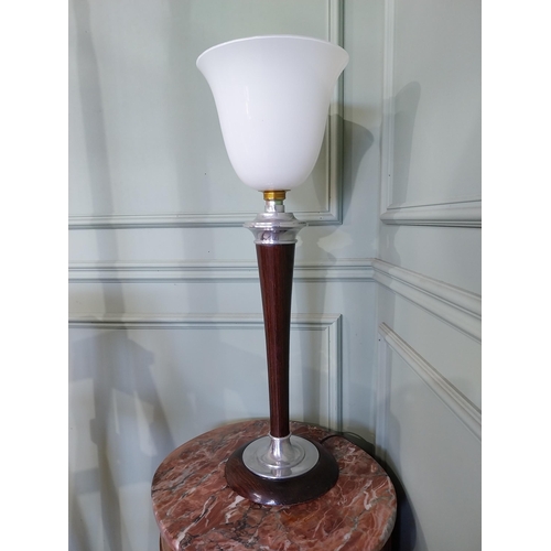 2046 - Mid Century rosewood and chrome table lamp with opaline glass shade {76 cm H x 26 cm Dia.}.