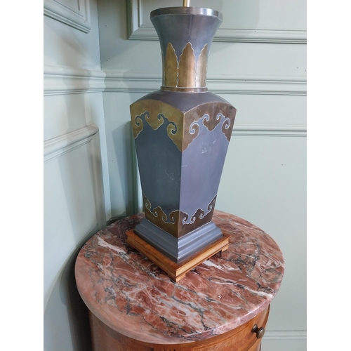 2047 - Oriental pewter and brass table lamp. {110 cm H x 47 cm Dia.}.