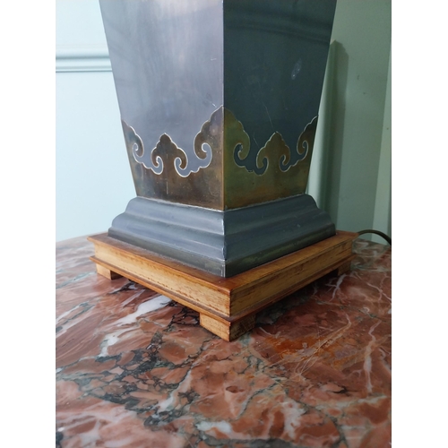 2047 - Oriental pewter and brass table lamp. {110 cm H x 47 cm Dia.}.