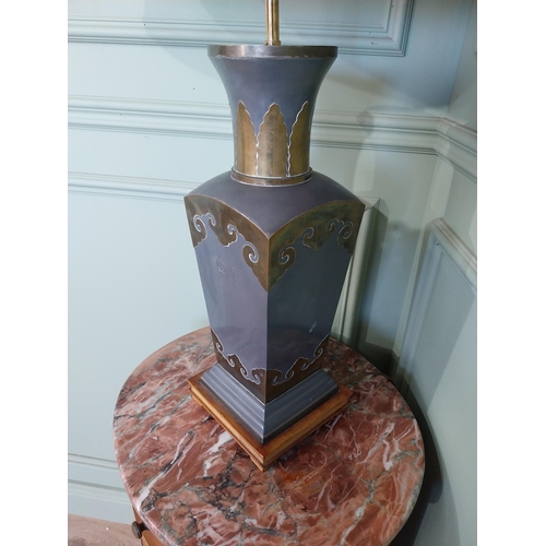 2047 - Oriental pewter and brass table lamp. {110 cm H x 47 cm Dia.}.