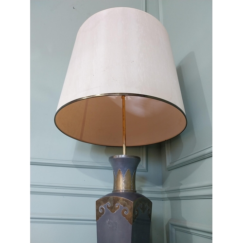 2047 - Oriental pewter and brass table lamp. {110 cm H x 47 cm Dia.}.