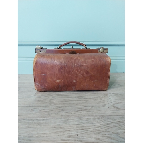 2048 - Early 20th C. leather Gladstone bag. {27 cm H x 72 cm W x 23 cm D}