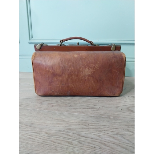 2048 - Early 20th C. leather Gladstone bag. {27 cm H x 72 cm W x 23 cm D}