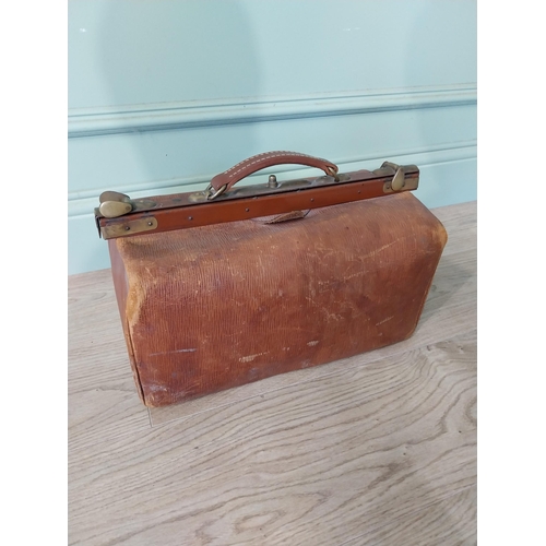 2048 - Early 20th C. leather Gladstone bag. {27 cm H x 72 cm W x 23 cm D}