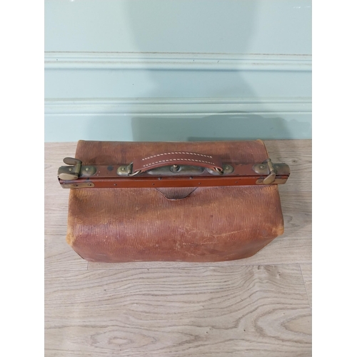 2048 - Early 20th C. leather Gladstone bag. {27 cm H x 72 cm W x 23 cm D}