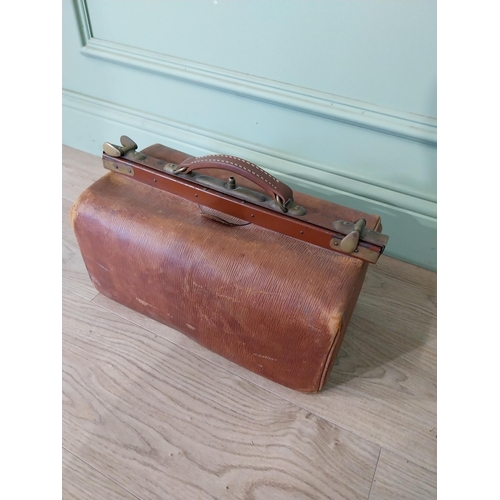 2048 - Early 20th C. leather Gladstone bag. {27 cm H x 72 cm W x 23 cm D}