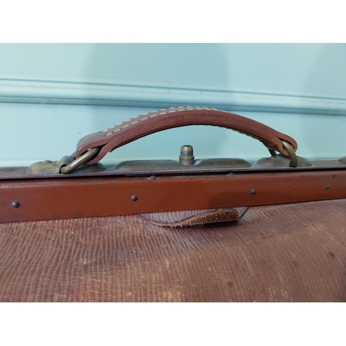 2048 - Early 20th C. leather Gladstone bag. {27 cm H x 72 cm W x 23 cm D}