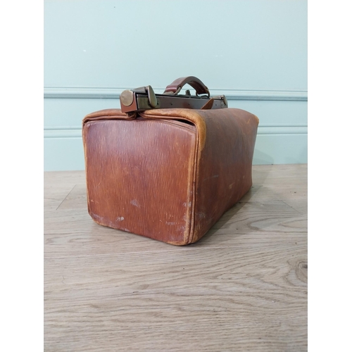 2048 - Early 20th C. leather Gladstone bag. {27 cm H x 72 cm W x 23 cm D}