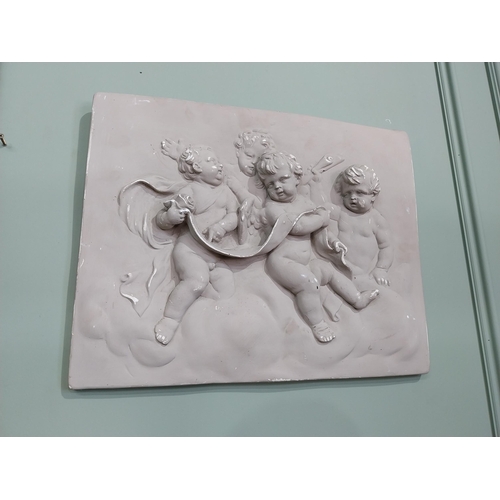 2049 - Decorative plaster wall plaque depicting Cherubs {38 cm H x 49 cm W}.