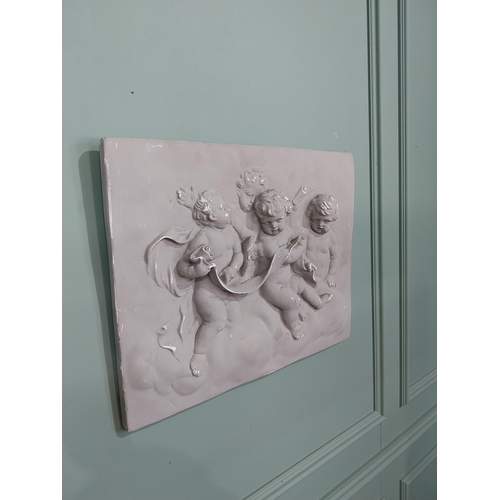 2049 - Decorative plaster wall plaque depicting Cherubs {38 cm H x 49 cm W}.