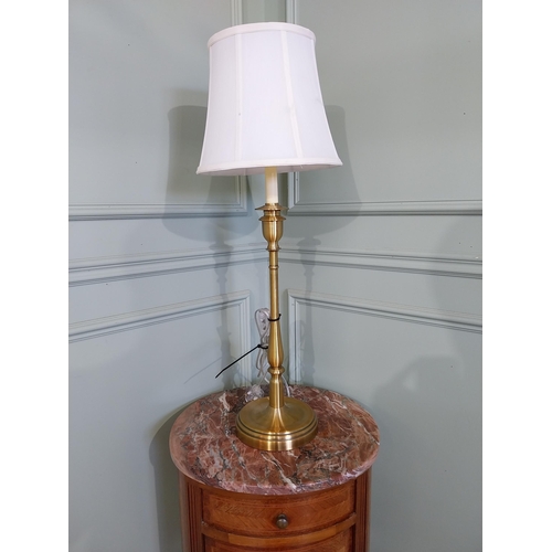 2050 - Brushed brass table lamp with shade. { 82cm H X 28cm Dia }.