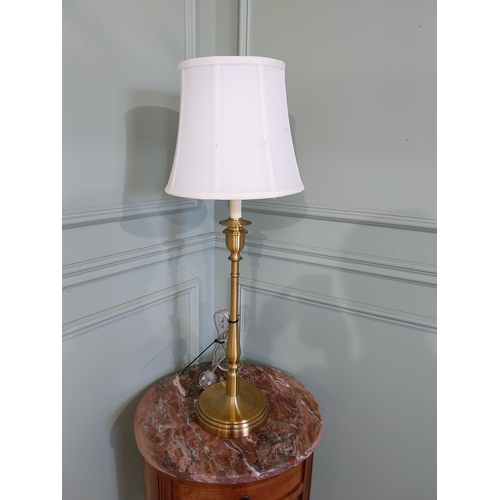 2050 - Brushed brass table lamp with shade. { 82cm H X 28cm Dia }.