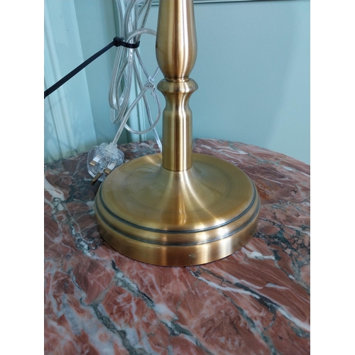 2050 - Brushed brass table lamp with shade. { 82cm H X 28cm Dia }.