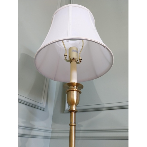 2050 - Brushed brass table lamp with shade. { 82cm H X 28cm Dia }.