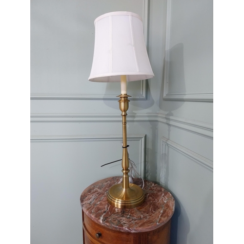 2050 - Brushed brass table lamp with shade. { 82cm H X 28cm Dia }.