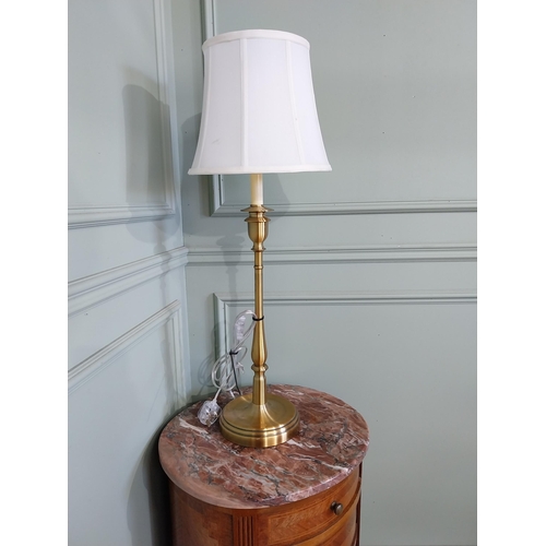 2050 - Brushed brass table lamp with shade. { 82cm H X 28cm Dia }.