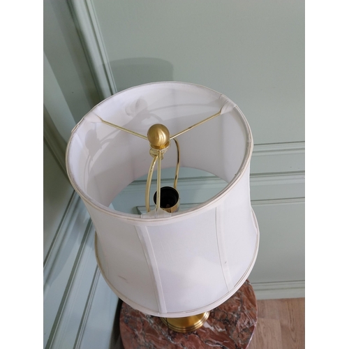 2050 - Brushed brass table lamp with shade. { 82cm H X 28cm Dia }.