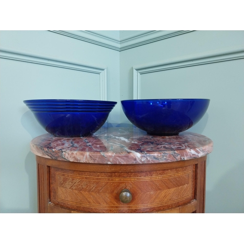 2053 - Two decorative blue glass bowls. {10 cm H x 25 cm Dia.}.