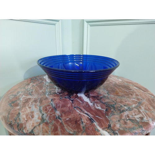 2053 - Two decorative blue glass bowls. {10 cm H x 25 cm Dia.}.