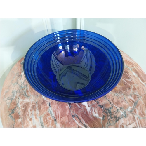 2053 - Two decorative blue glass bowls. {10 cm H x 25 cm Dia.}.