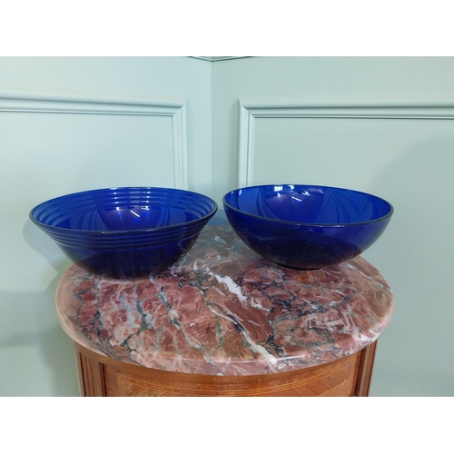 2053 - Two decorative blue glass bowls. {10 cm H x 25 cm Dia.}.