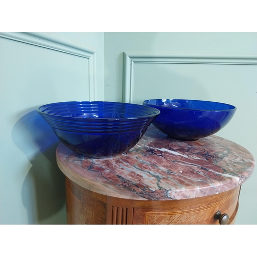 2053 - Two decorative blue glass bowls. {10 cm H x 25 cm Dia.}.