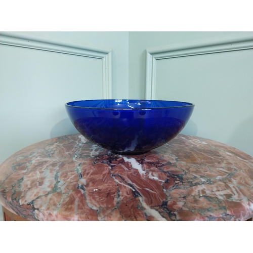 2053 - Two decorative blue glass bowls. {10 cm H x 25 cm Dia.}.