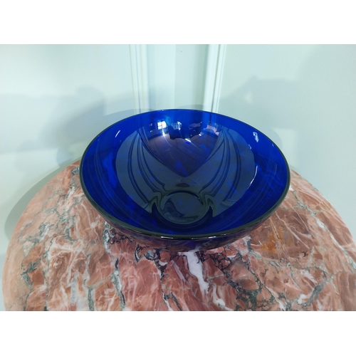 2053 - Two decorative blue glass bowls. {10 cm H x 25 cm Dia.}.