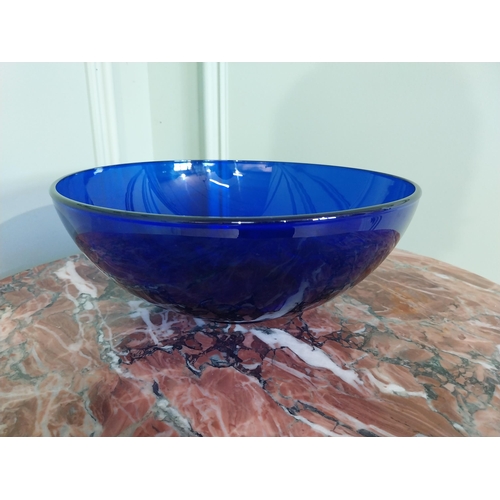 2053 - Two decorative blue glass bowls. {10 cm H x 25 cm Dia.}.