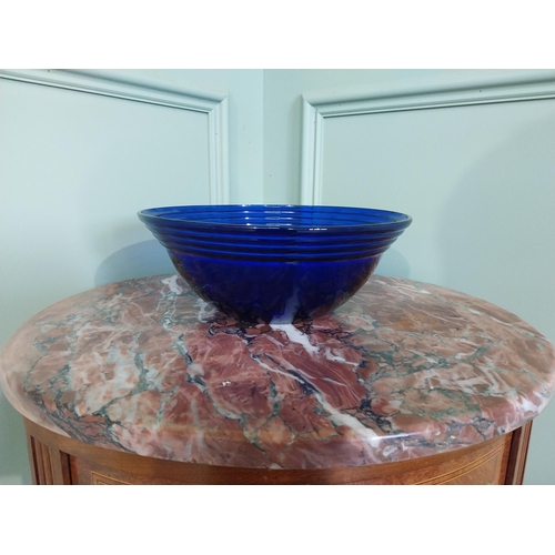 2053 - Two decorative blue glass bowls. {10 cm H x 25 cm Dia.}.