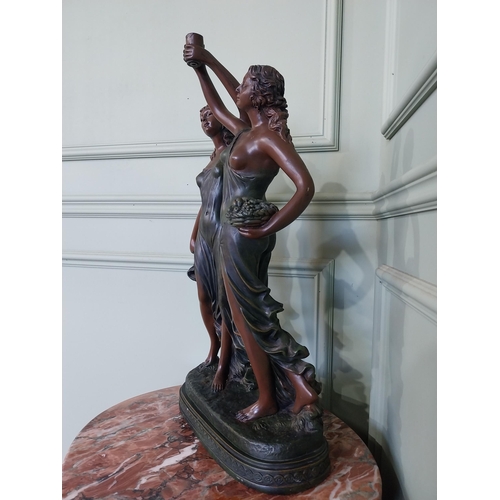 2058 - Resin sculpture of two Grecian ladies {60 cm H 34 cm W x 17 cm D}.