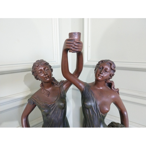 2058 - Resin sculpture of two Grecian ladies {60 cm H 34 cm W x 17 cm D}.