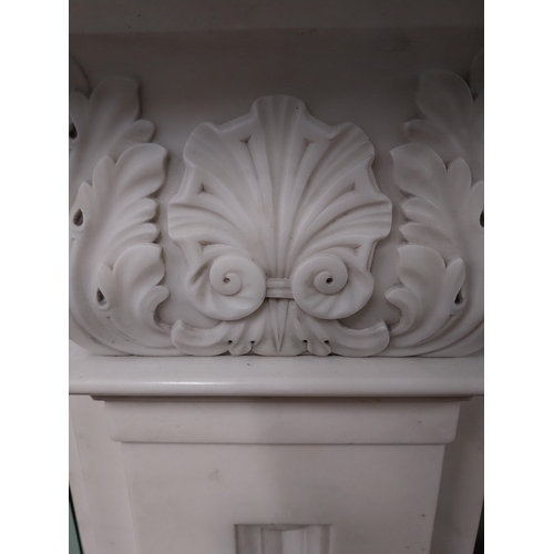 335 - Irish William IV statutory Carrera marble fire surround decorated with carved shell and acanthus lea... 